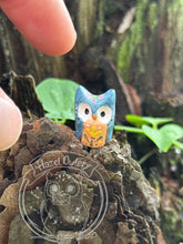 Load image into Gallery viewer, Blu & Mini House, the Ceramic Pixie Owl - Scandinavian Folk Inspired