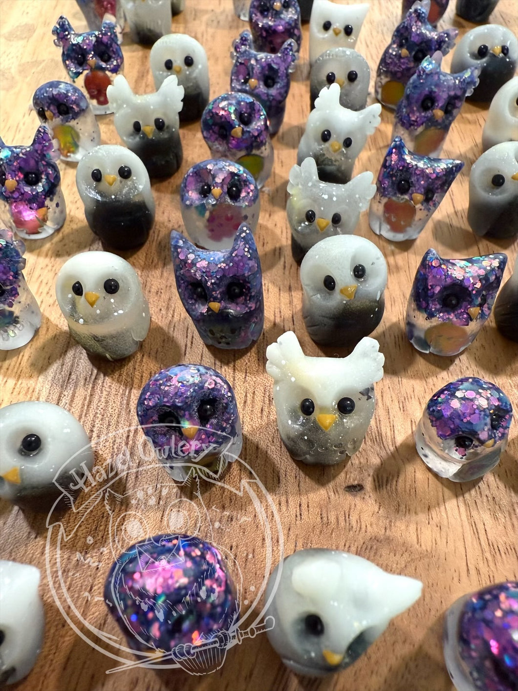Glittery+Glowing Pixie Owl Pair- Resin Art (please limit to 2 or 3)